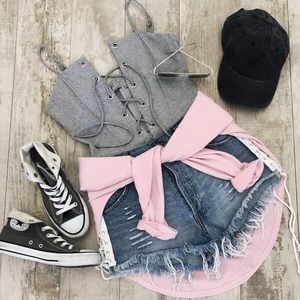 Gray Laceup Bodysuit